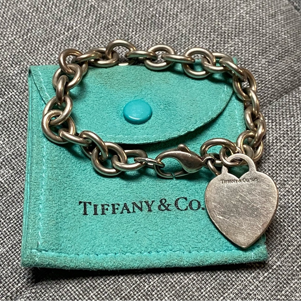 Tiffany & Co Silver Link Heart Tag Charm Bracelet
